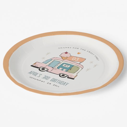 キュートパステルスイートタイムアイスクリームトラック誕生日Na ペーパープレート (アングル)