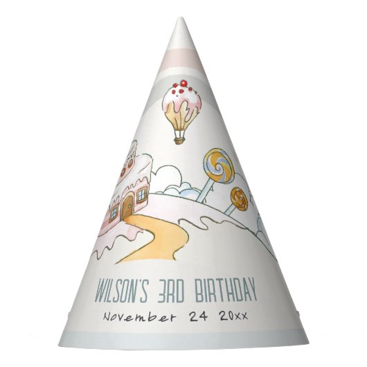 キュートパステルスイートタイムキャンディランド子供の誕生日 パーティーハット (正面)