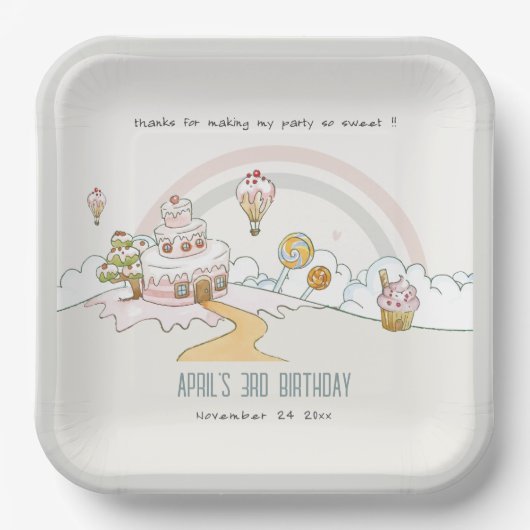 キュートパステルスイートタイムキャンディランド子供の誕生日 ペーパープレート (正面)