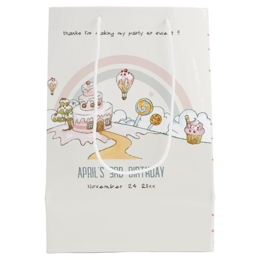 キュートパステルスイートタイムキャンディランド子供の誕生日 ミディアムペーパーバッグ (裏面)