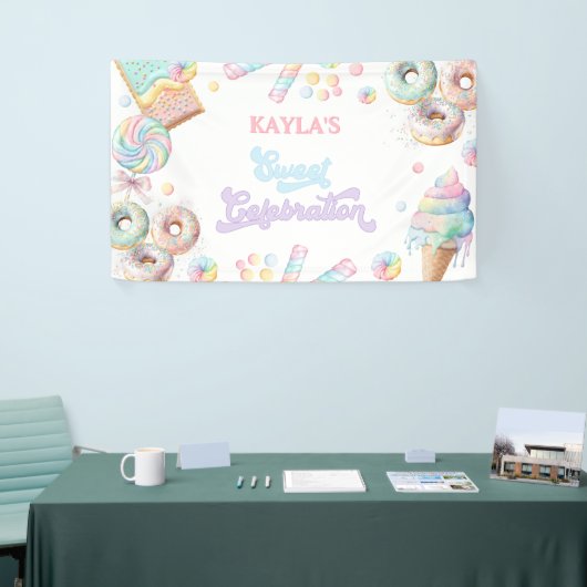 キュートパステルスウィートキャンディランド棒つきキャンデーガール誕生日 横断幕 (トレードショー)