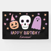 キュートパステルスカル幽霊ハロウィーン誕生日名 横断幕 (横)