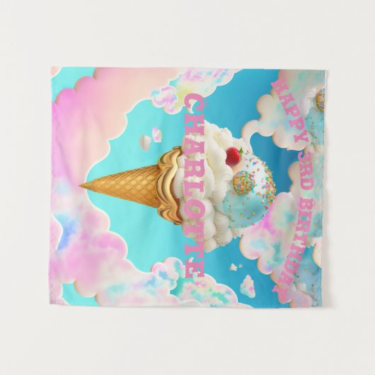 キュートパステルズハッピーバースデードリーミーアイスクリーム タペストリー (正面(横))
