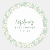 キュートパステルセージデイジーフローラカスタムベビーシャワー ラウンドシール (正面)