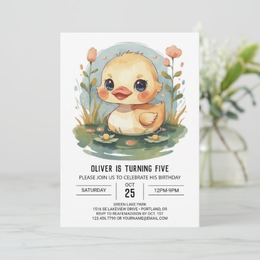 キュートパステルダック誕生日 招待状 (スタンド正面)