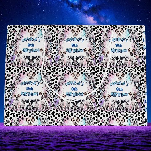 キュートパステルダルマチアンパピーウォータースカラー誕生日 ラージペーパーバッグ