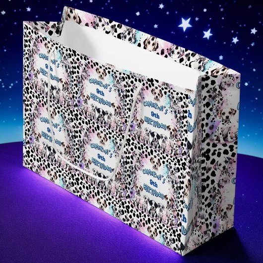 キュートパステルダルマチアンパピーウォータースカラー誕生日 ラージペーパーバッグ