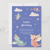 キュートパステルドラゴンズ子供の誕生日パーティー 招待状 (正面)