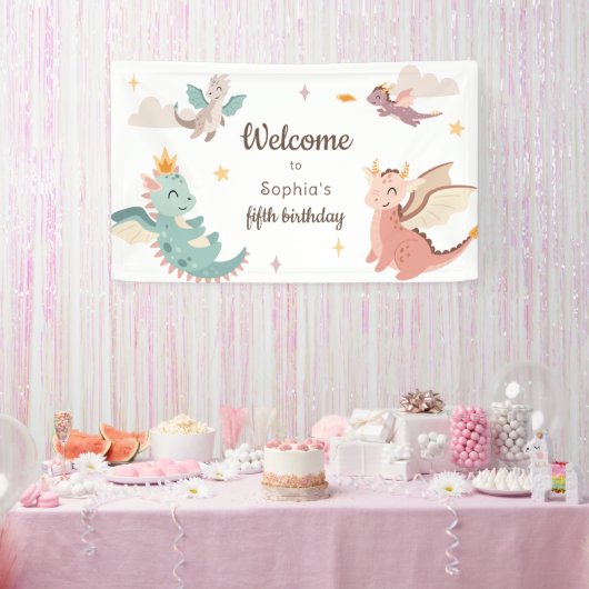 キュートパステルドラゴンズ子供の誕生日パーティー 横断幕 (パーティー)