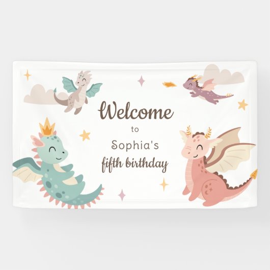 キュートパステルドラゴンズ子供の誕生日パーティー 横断幕 (横)