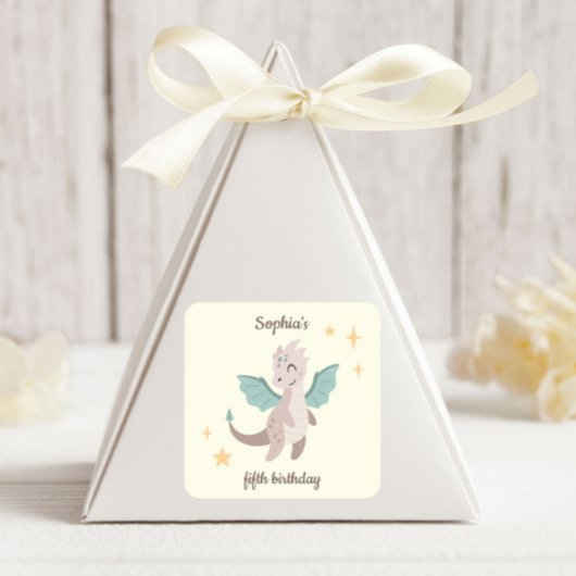 キュートパステルドラゴンズ子供の誕生日 スクエアシール