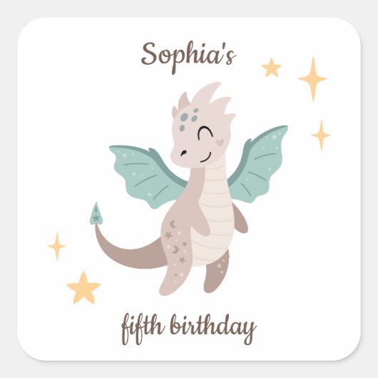 キュートパステルドラゴンズ子供の誕生日 スクエアシール (正面)