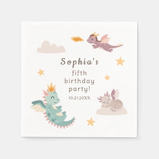 キュートパステルドラゴン子供の誕生日パーティー スタンダードカクテルナプキン (正面)