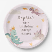 キュートパステルドラゴン子供の誕生日パーティー ペーパープレート (正面)