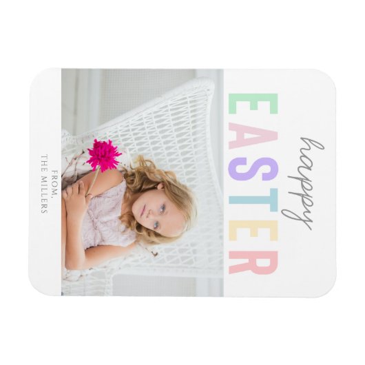 キュートパステルハッピーイースタータイポグラフィフォトシンプル マグネット (横)