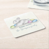 キュートパステルハッピーイースターバニーシンプルパーティー スクエアペーパーコースター (アングル)