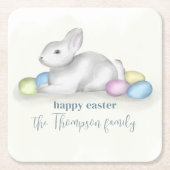キュートパステルハッピーイースターバニーシンプルパーティー スクエアペーパーコースター (正面)