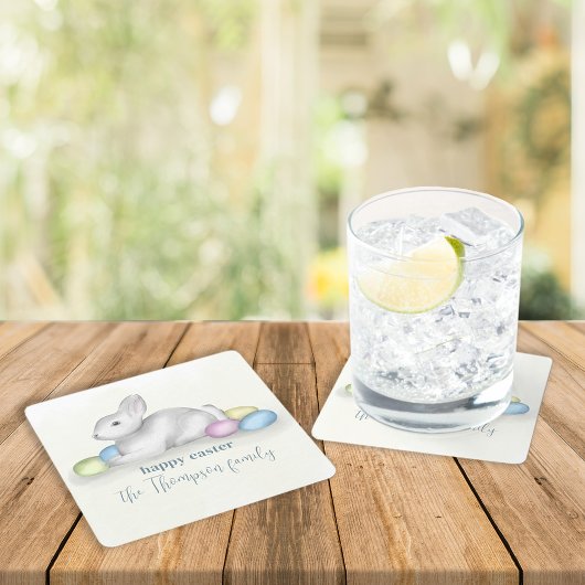 キュートパステルハッピーイースターバニーシンプルパーティー スクエアペーパーコースター