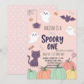 キュートパステルハロウィーン招待状カード | 一不気味つ 招待状 (正面/裏面)