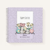 キュートパステルバニーラビットハッピーイースター名前をカスタムする ノートブック (正面)