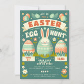 キュートパステルバニー春の花イースターエッグ狩り 招待状 (正面)