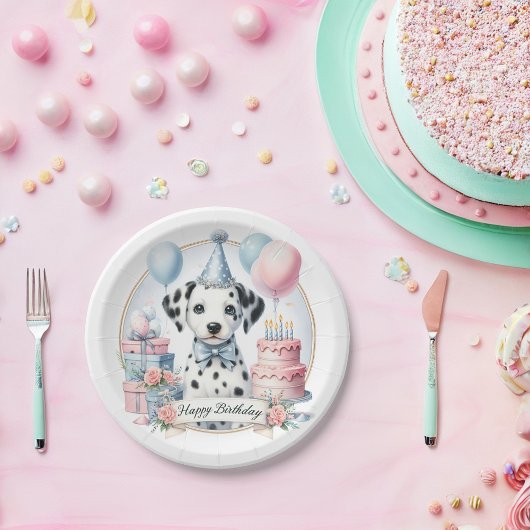 キュートパステルパピーダルマチアン誕生日 ペーパープレート