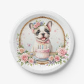 キュートパステルパピーブルドッグフランスの誕生日 ペーパープレート (正面)