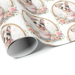 キュートパステルパピーブルドッグフランスの誕生日 ラッピングペーパー