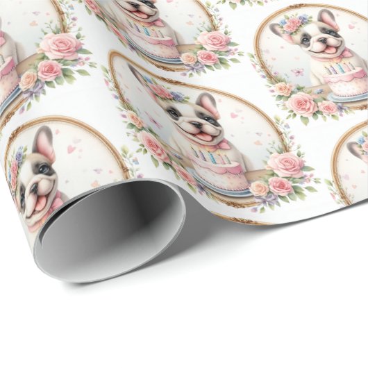 キュートパステルパピーブルドッグフランスの誕生日 ラッピングペーパー (ロールコーナー)
