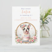 キュートパステルパピーブルドッグフランスの誕生日 招待状 (スタンド正面)