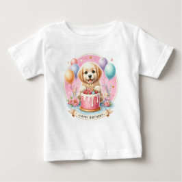 キュートパステルパピーラブラドール誕生日 ベビーTシャツ
