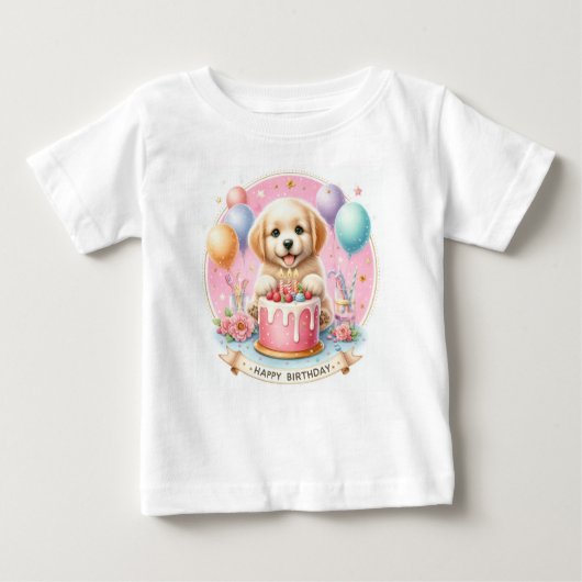 キュートパステルパピーラブラドール誕生日 ベビーTシャツ (正面)