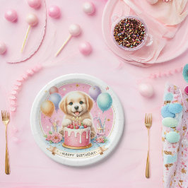 キュートパステルパピーラブラドール誕生日 ペーパープレート