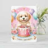 キュートパステルパピーラブラドール-誕生日カード シーズンカード (スタンド正面)