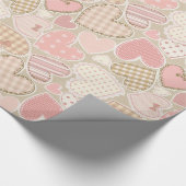 キュートパステルピンククラフトテキスタイルハート ラッピングペーパー (角)