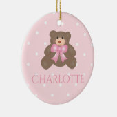 キュートパステルピンクベアークブベビー初めてのクリスマス セラミックオーナメント (右)
