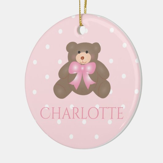 キュートパステルピンクベアークブベビー初めてのクリスマス セラミックオーナメント (左)