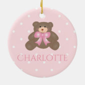 キュートパステルピンクベアークブベビー初めてのクリスマス セラミックオーナメント (裏面)