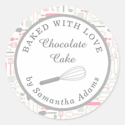 キュートパステルピンクベーキングキッチンツールカスタム ラウンドシール (正面)
