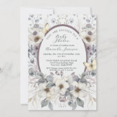 キュートパステルフラワーバタフライラベンダーイエローベビー 招待状 (正面)