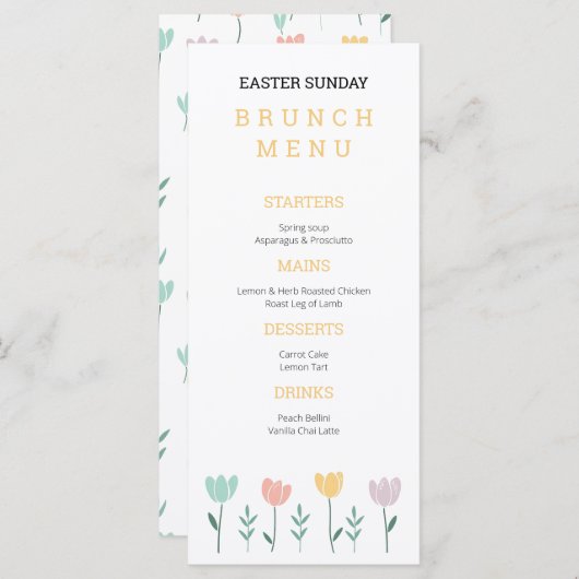 キュートパステルフローラカラフルイースターサンデーブランチ メニュー (正面/裏面)
