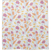 キュートパステルフローラフラワーブルーピンクイエロー シャワーカーテン (正面)