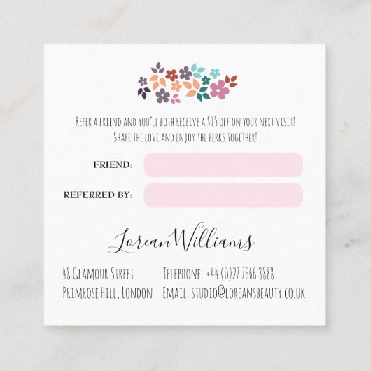 キュートパステルフローラ美容師フラワーリース 予約カード (裏面)