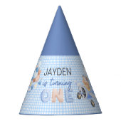 キュートパステルブルーブラウンベビーベアターニングワン パーティーハット (正面)