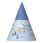 キュートパステルブルーブラウンベビーベアターニングワン パーティーハット (左)