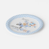 キュートパステルブルーブラウンベビーベアターニングワン ペーパープレート (アングル)