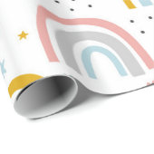 キュートパステルブルー赤面ティール（緑がかった色）ボホレインボーハート ラッピングペーパー (ロールコーナー)