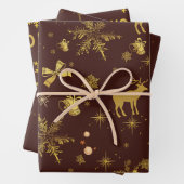 キュートパステルホリデーラッピング紙と金ゴールドスノー ラッピングペーパーシート (インサイチュ)