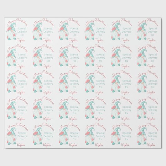 キュートパステルメリークリスマスカスタマイズネーム格言 ラッピングペーパー (フラット)