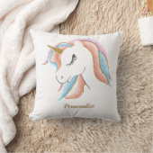 キュートパステルユニコーンガーリーピンクブルーパーソナライズされた クッション (ブランケット)